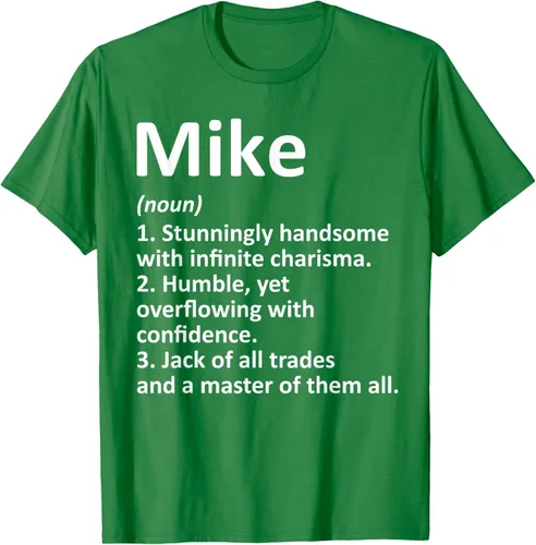 Vista 5 de MIKE Definition - Camiseta divertida para regalo de cumpleaños con nombre personalizado, Negro, S