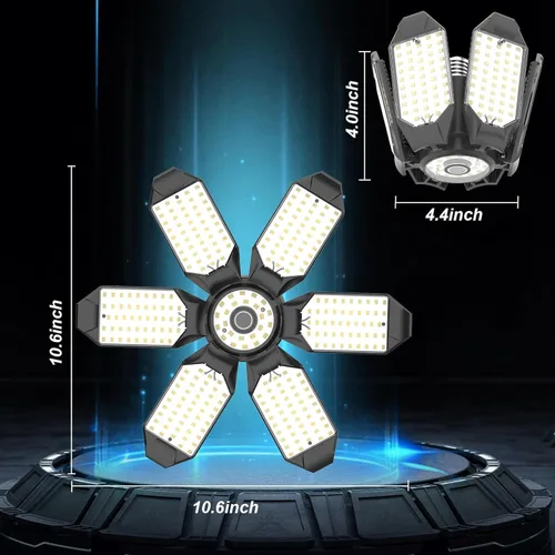 Vista 6 de Luz LED para garaje de 150 W, con base E26/E27, luz LED deformable para garaje con paneles ajustables para garaje, taller, sótano, almacén