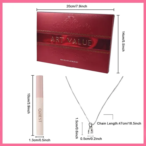 Vista 7 de Regalo de Navidad para mujer, juego de 7 cajas de regalo que incluye lápiz labial mate de terciopelo rojo y collar, fácil de combinar con diferentes