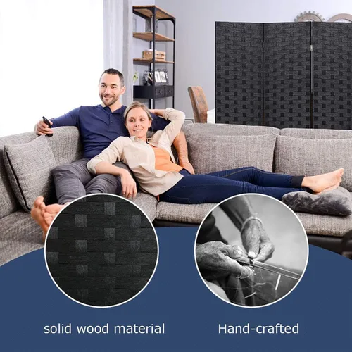 Vista 3 de Divisor de ambientes de 6 pies, pantalla plegable de 4 paneles, separadores de pared plegables portátiles, artesanías de madera de ratán de madera