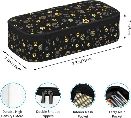 Vista 5 de Perinsto Estuche de lápices Golden Dogs Animal Paws de gran capacidad, caja de papelería con múltiples compartimentos, organizador de escritorio