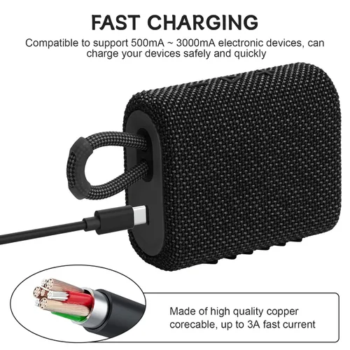 Vista 3 de Cable de carga USB C compatible con JBL Charge 4, Charge 5, Charge 6, Clip 4, Clip 5, Flip 5, Flip 6, GO 3, GO 4, Pulse 4, Pulse 5, Xtreme 3, Xtreme