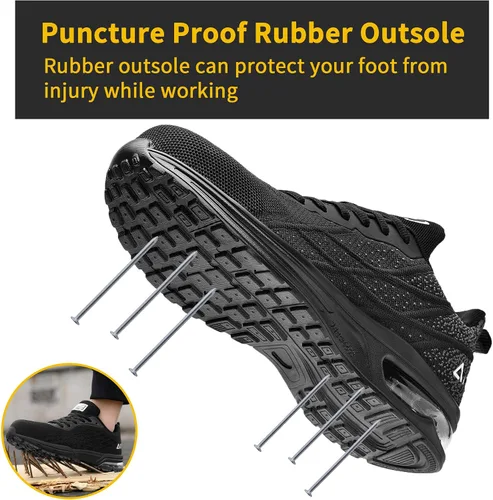 Vista 5 de Zapatos de punta de acero para hombre, zapatos de trabajo de seguridad antideslizantes ligeros y cómodos para hombre, calzado a prueba de pinchazos