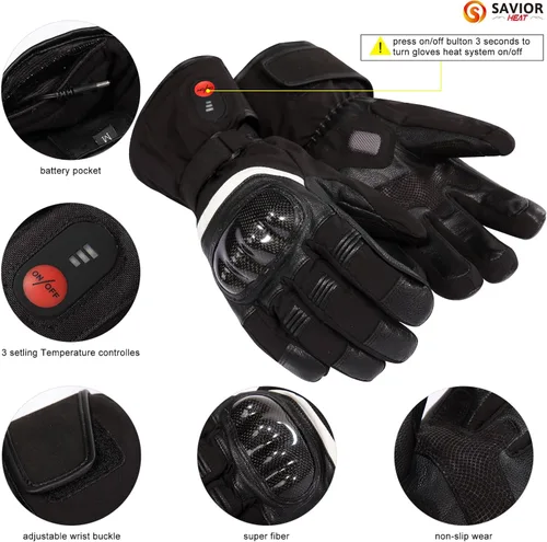 Vista 3 de SAVIOR HEAT Guantes térmicos para hombres y mujeres, guantes eléctricos recargables, guantes de esquí con calefacción y guantes de snowboard