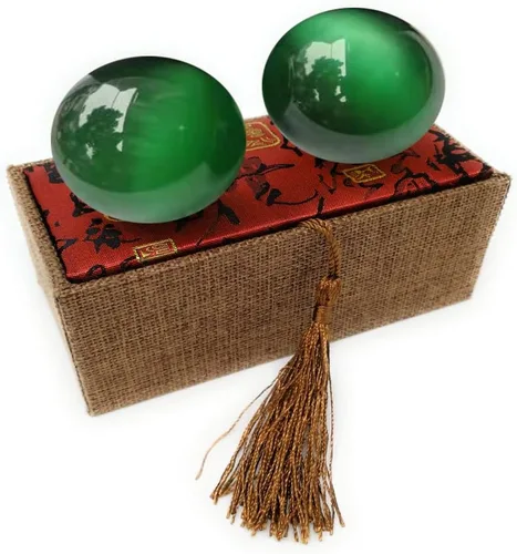 Vista 10 de Bolas Baoding de cristal artificial de ojo de tigre azul claro de 1.57 pulgadas, bolas de salud chinas de cuarzo curativo para terapia de manos