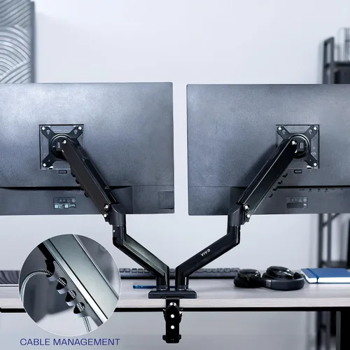 Vista 9 de VIVO - Brazo de resorte neumático articulado negro, con abrazadera para soporte de escritorio Se adapta a pantallas de monitor de 17 a 27" con Max