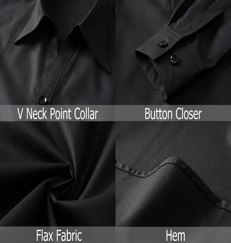 Vista 3 de Beninos - Camisa de manga larga con cuello en V y botones para oficina, formal y casual para mujer