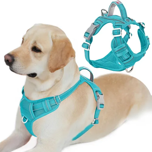 Vista 46 de BARKBAY Arnés Oxford sin tirones para perro con bolsillo para etiqueta de identificación, resistente, reflectante, fácil control para perros grandes