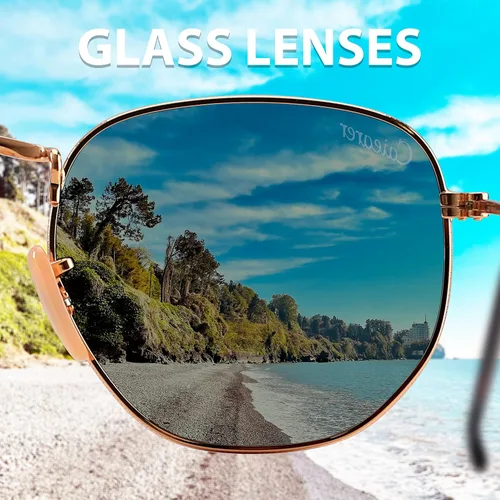 Vista 7 de Lentes de cristal planos estilo hexagonal con marco de metal, protección UV400 para hombres y mujeres