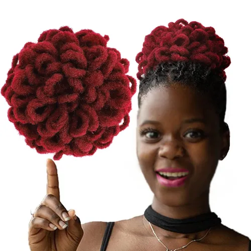 Vista 30 de Abellee 2 moños de Loc para mujeres negras, 8 pulgadas, moño de pétalos de Loc, Afro, cola de caballo alta, cordón de coleta, extensiones de cabello