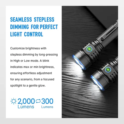 Vista 5 de RECHOO Linterna recargable, 1 paquete, linternas recargables superbrillantes de alto lúmenes, 3 modos de iluminación ajustables con 7 linterna LED