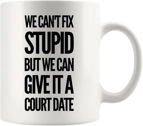 Vista 11 de Taza de café de cerámica con texto en inglés "We Can't Fix Stupid But We Can Give It A Court Date Lawyer, Gift To Law Estupid But We Can Give It A