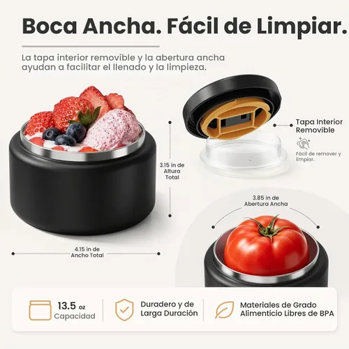 Vista 4 de Termo de sopa de 13.5 onzas para niños con tapa de hebilla, recipiente de comida aislado al vacío, boca ancha, a prueba de fugas, acero inoxidable