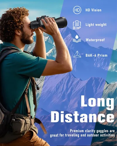 Vista 8 de 20x50 prismáticos de alta potencia para adultos, prismáticos claros y duraderos para observación de aves, turismo, observación de vida silvestre