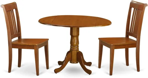 Vista 12 de East West Furniture DLPO3-OAK-C Dublin - Juego de 3 piezas que contiene una mesa de comedor redonda con gotas y 2 sillas de cocina de tela de lino