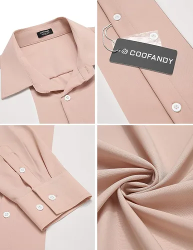 Vista 5 de COOFANDY Men's Vintage Bowling Shirt Casual Long Sleeve Button Down Retro Shirt