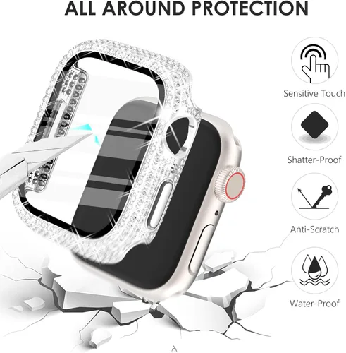 Vista 3 de CHANCHY Paquete de 4 fundas compatibles con Apple Watch de 1.496 pulgadas con protector de pantalla, 200 carcasas brillantes de cristal