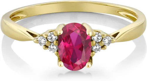 Vista 3 de Gem Stone King Anillo de compromiso para mujer de oro amarillo de 14 quilates con rubí y diamantes creados