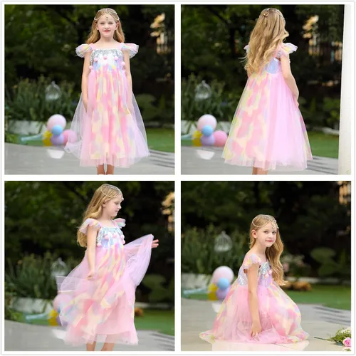 Vista 5 de BanKids Unicorn Dress for Girls Unicorn Costume Pageant Princess Party Dress with Unicorn Headband for Girls 3-12 Years