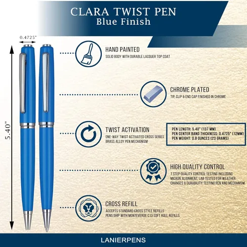 Vista 4 de Clara Twist Blue - Bolígrafo de punta media de 0.028 in, repuesto de tinta negra, nombre grabado gratuito en bolígrafo, promociona tu negocio