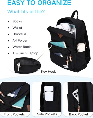 Vista 4 de RAVUO Mochila escolar para adolescentes, niños y niñas, grande de 20 litros, resistente al agua, 15.6 pulgadas, con bolsillo trasero antirrobo, 10
