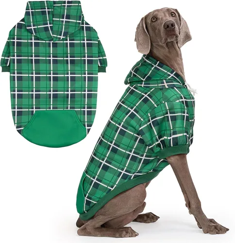 Vista 32 de EXPAWLORER Sudadera con capucha para perro a cuadros, estilo británico, suéter cálido para perro con agujero para correa, ropa de pitbull, ropa