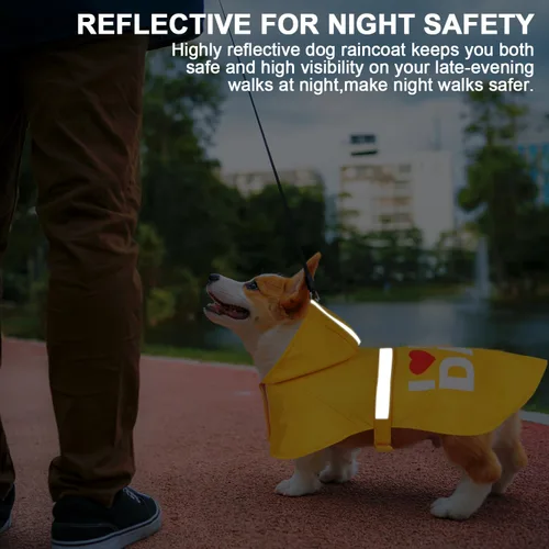 Vista 5 de Impermeable para perros con bonito estampado, impermeable, reflectante, ajustable para perros pequeños, medianos y grandes (amarillo, pequeño)