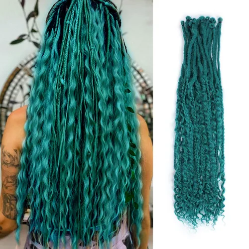 Vista 47 de Extensiones de rastas trenzadas bohemias de 24 pulgadas, 10 hebras de rastas sintéticas rizadas color marrón degradado con trenza de caja, rastas