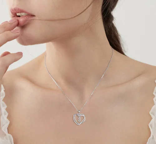 Vista 3 de Starchenie Collar con inicial de corazón para mujer, plata de ley S925, letras A-Z 26, collar con colgante del alfabeto AAAAA, Metal, Circonia cúbica