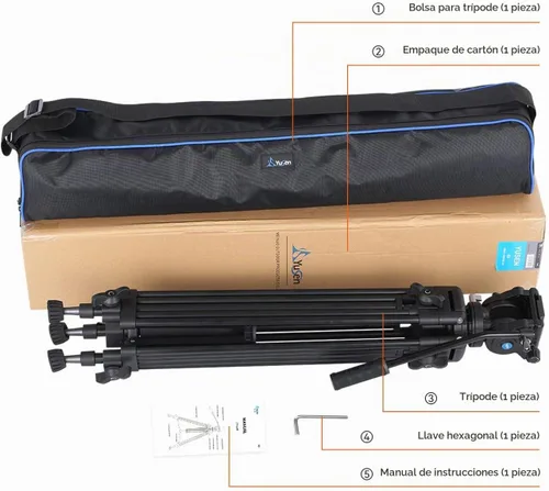 Vista 8 de Trípode de video profesional de aluminio resistente de 62"/158CM