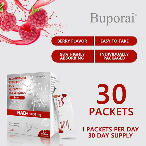 Vista 8 de Suplemento NAD 1000 mg paquetes líquidos – Suplementos NAD para mujeres y hombres con ribósido de nicotinamida, resveratrol, PQQ, quercetina