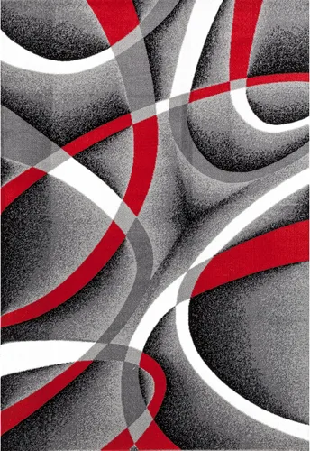 Vista 7 de 2305 Alfombra abstracta moderna roja, negra, y beige, Polipropileno, Gris