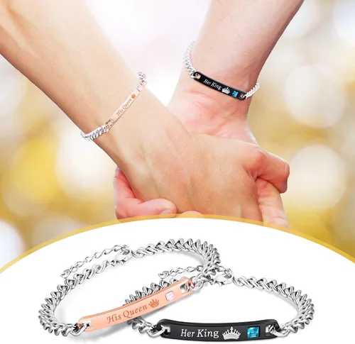 Vista 2 de Juego de 8 pulseras a juego para parejas y mujeres hombres Her King His Queen I Love You Corona collares para novios y novias para regalo de joyería