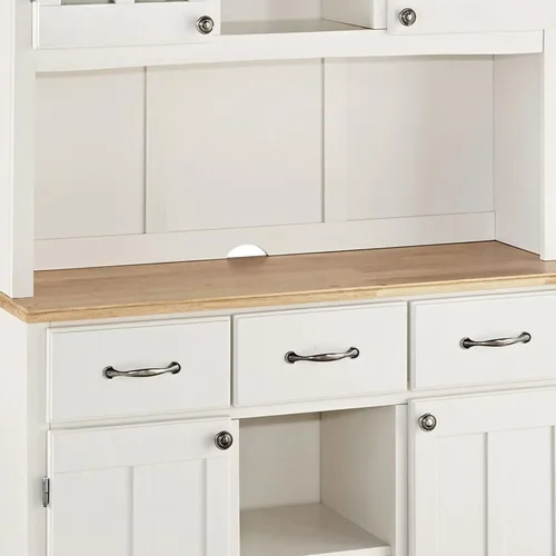 Vista 18 de Homestyles Buffet de Buffets Servidor Blanco Roto con Hutch y Tapa de Madera Natural