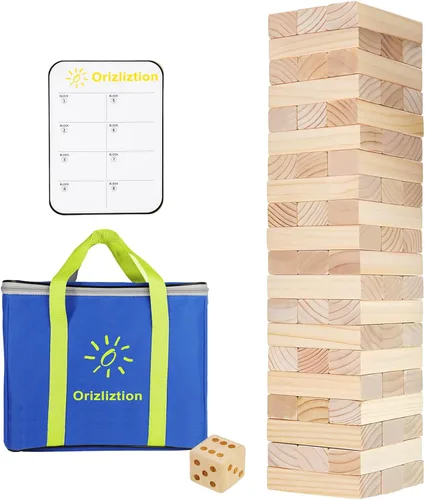 Vista 10 de Juego de Torre Tambaleante, Juegos al Aire Libre para Adultos y Niños, Más de 3.3 Pies, 60 Piezas Premium de Juegos de Apilamiento de Madera