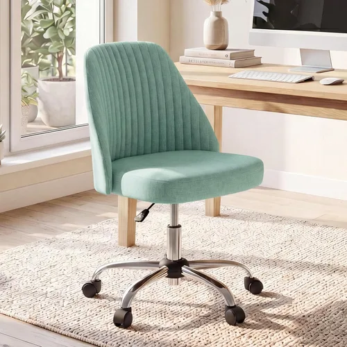 Vista 18 de DUMOS Silla de oficina, cómoda silla de escritorio giratoria con ruedas, asiento ancho, sin brazos, altura ajustable, sillas de computadora