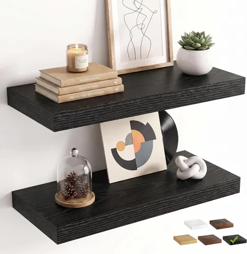 Vista 30 de Marsmiles 9.3 Inch Floating Shelves for Wall 2 Pack, 9.3" D Wood Grain Bathroom Shelves Black Finish
