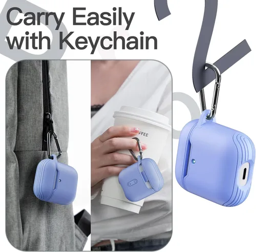 Vista 6 de JETech Funda para AirPods (1ª y 2ª generación), PC y TPU, funda protectora con llavero (morado claro)