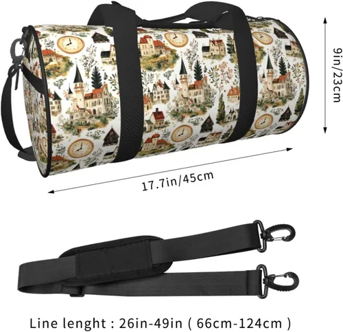 Vista 2 de Large Duffle Bag for Travel - Retro Village Print Gym Bag for Women Men, Travel Foldable Bags for Women Men with Zippered Multiple Pockets