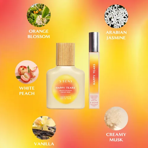 Vista 3 de 5 SENS Happy Tears Eau de Parfum - Espray de viaje (0.3 onzas líquidas), fragancia fina limpia y duradera, floral cálido con azahar, jazmín árabe