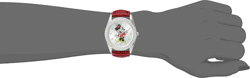 Vista 6 de Disney Reloj de cuarzo analógico redondo con purpurina para adultos, Rojo