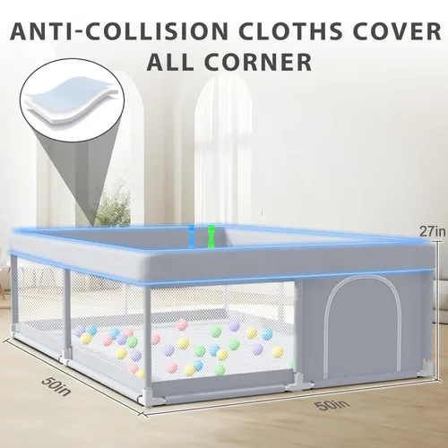 Vista 5 de XVISHX Corralito para bebés de 50 x 50 pulgadas, corralito para bebés y niños pequeños, corralito de juegos para interiores y exteriores, con tela
