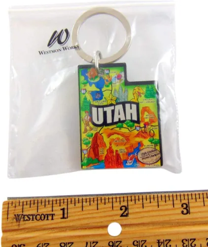 Vista 2 de Utah - Llavero acrílico para recuerdo, estilo retro, mapa de estado de 2 pulgadas