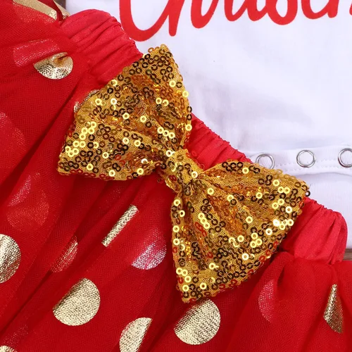 Vista 5 de GRNSHTS My First Christmas Clothes Baby Girls My 1st Christmas Romper Top+Dot Tutu Skirt+Calentadores de Piernas+Diadema Conjunto de 4 piezas