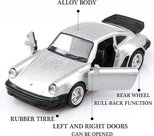 Vista 3 de TOKAXI Modelos de automóvil Porsche 911 Trubo a escala 1/36, auto de juguete Porsche 911, autos de regalo para niños y niñas