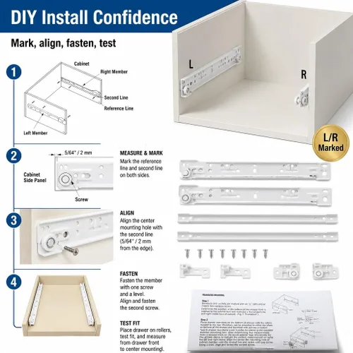 Vista 6 de [Usado] Prime-Line MP7211 - Kit de correderas para cajones – Reemplaza el hardware de riel de cajón – Diseño de cierre automático – Se adapta a