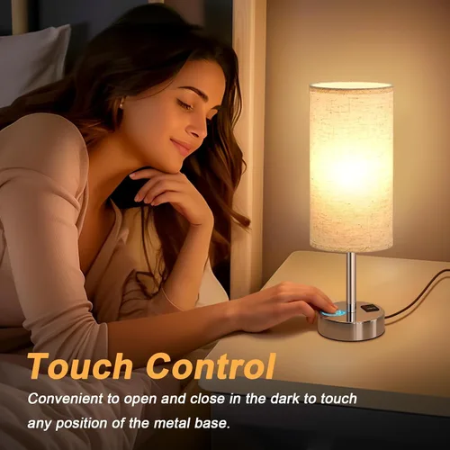 Vista 8 de Dicoool - Lámpara de mesa táctil para mesita de noche de dormitorio - Lámpara de noche con puertos de carga USB-C y USB-A, blanca, lámpara de Metal