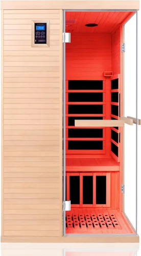 Vista 23 de Sala de sauna de infrarrojo lejano de 1350W para el hogar, sauna de madera canadiense de Hemlock de calentamiento rápido bajo EMF, luz de sauna que