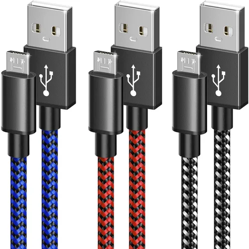 Vista 6 de 6amLifestyle Cable de carga para controlador PS4 de 16 pies, nailon trenzado extralargo, micro USB 2.0, cable de sincronización de datos de alta