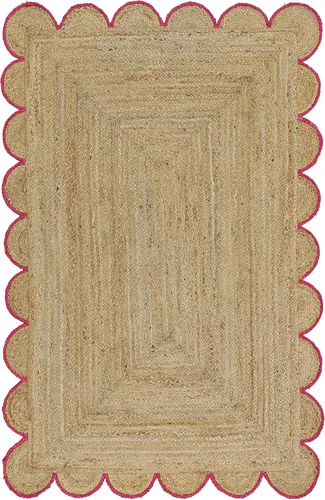 Vista 16 de Alfombra festoneada de yute natural, borde negro, 2 x 3 pies